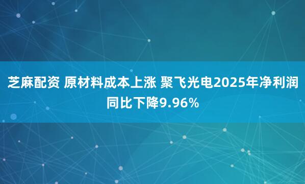 芝麻配资 原材料成本上涨 聚飞光电2025年净利润同比下降9.96%